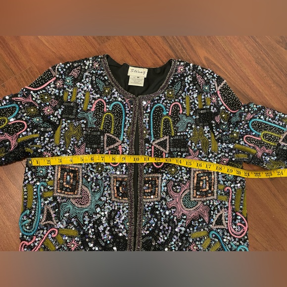 Amazing Vintage 80’s Sténay Multicolored Geometric Beaded Evening coat jacket M - Picture 13 of 16